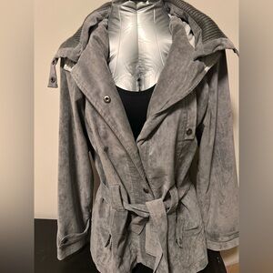 Classic Gray Suede Belted Trench Coat